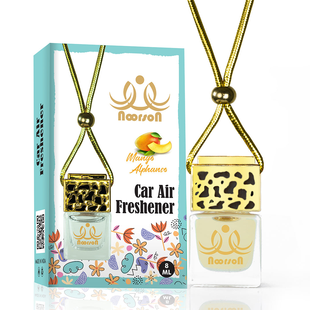 Noorson Orange Mango Alphanso Car Air Freshener Hanging with 100% Natural Essential Oils ( Pack Of 2 )