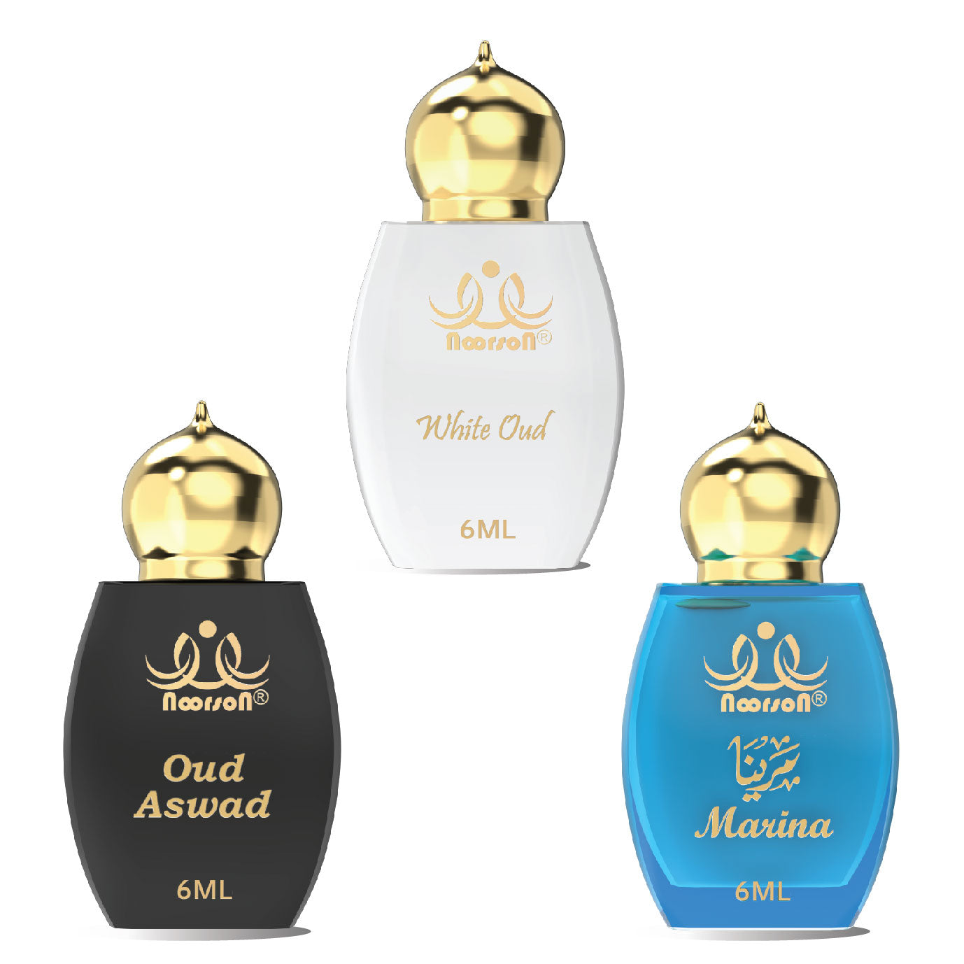 3 Pcs Attar Set White Oud, Oud Aswad & Marina 06Ml Each
