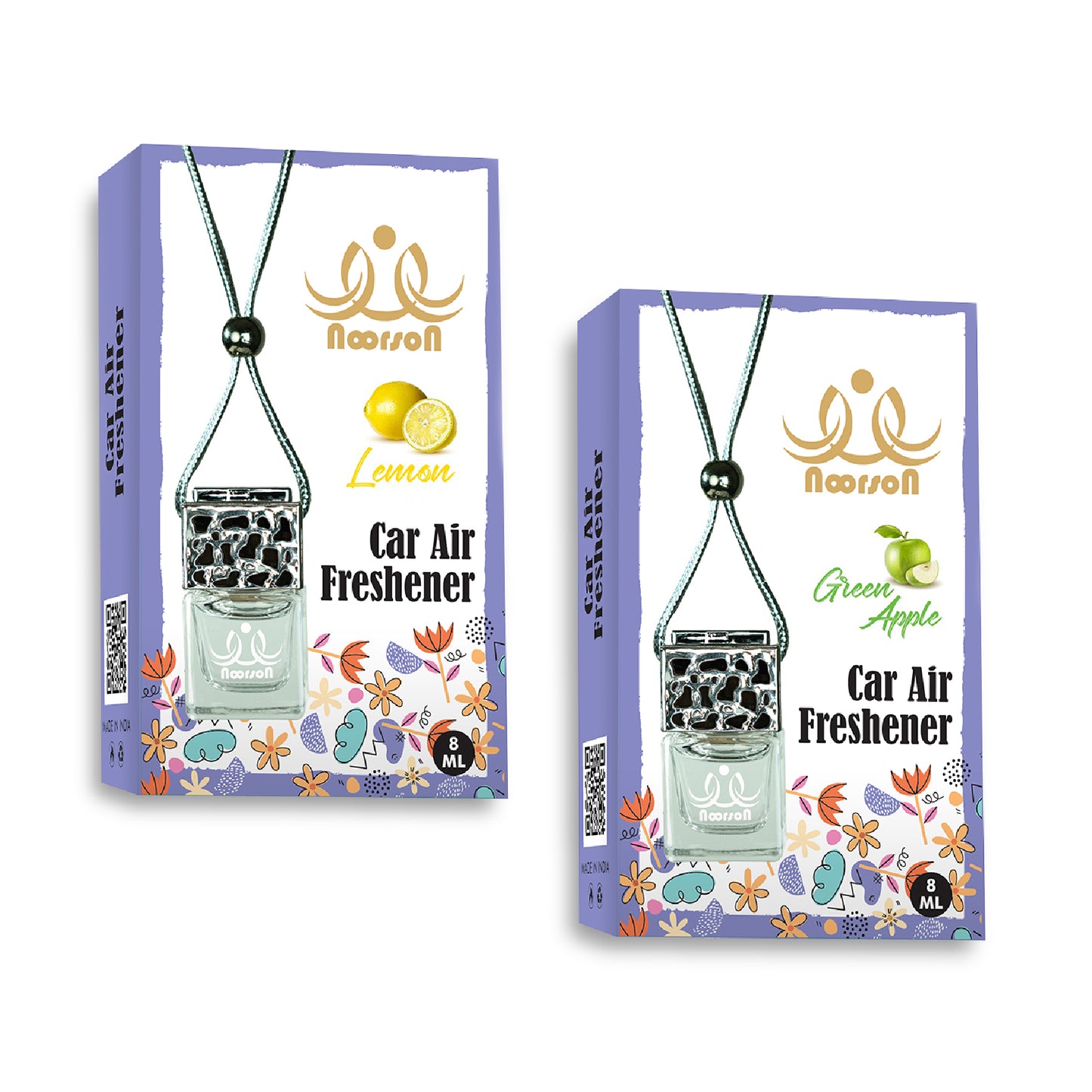 Noorson Lemon Green Apple Car Air Freshener Hanging with 100% Natural Essential Oils ( Pack Of 2 )