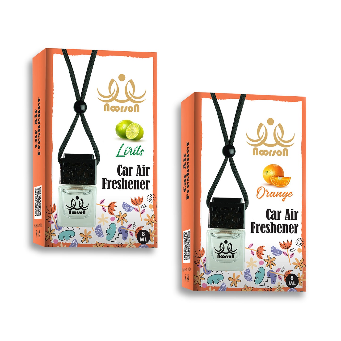 Noorson Lirils Orange Car Air Freshener Hanging with 100% Natural Essential Oils ( Pack Of 2 )