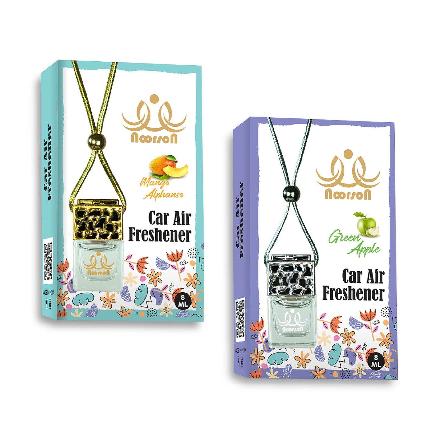 Noorson Mango Alphanso Green Apple Car Air Freshener Hanging with 100% Natural Essential Oils ( Pack Of 2 )