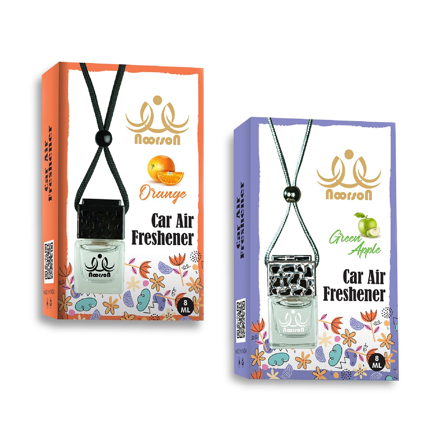 Noorson Orange Green Apple Car Air Freshener Hanging with 100% Natural Essential Oils ( Pack Of 2 )
