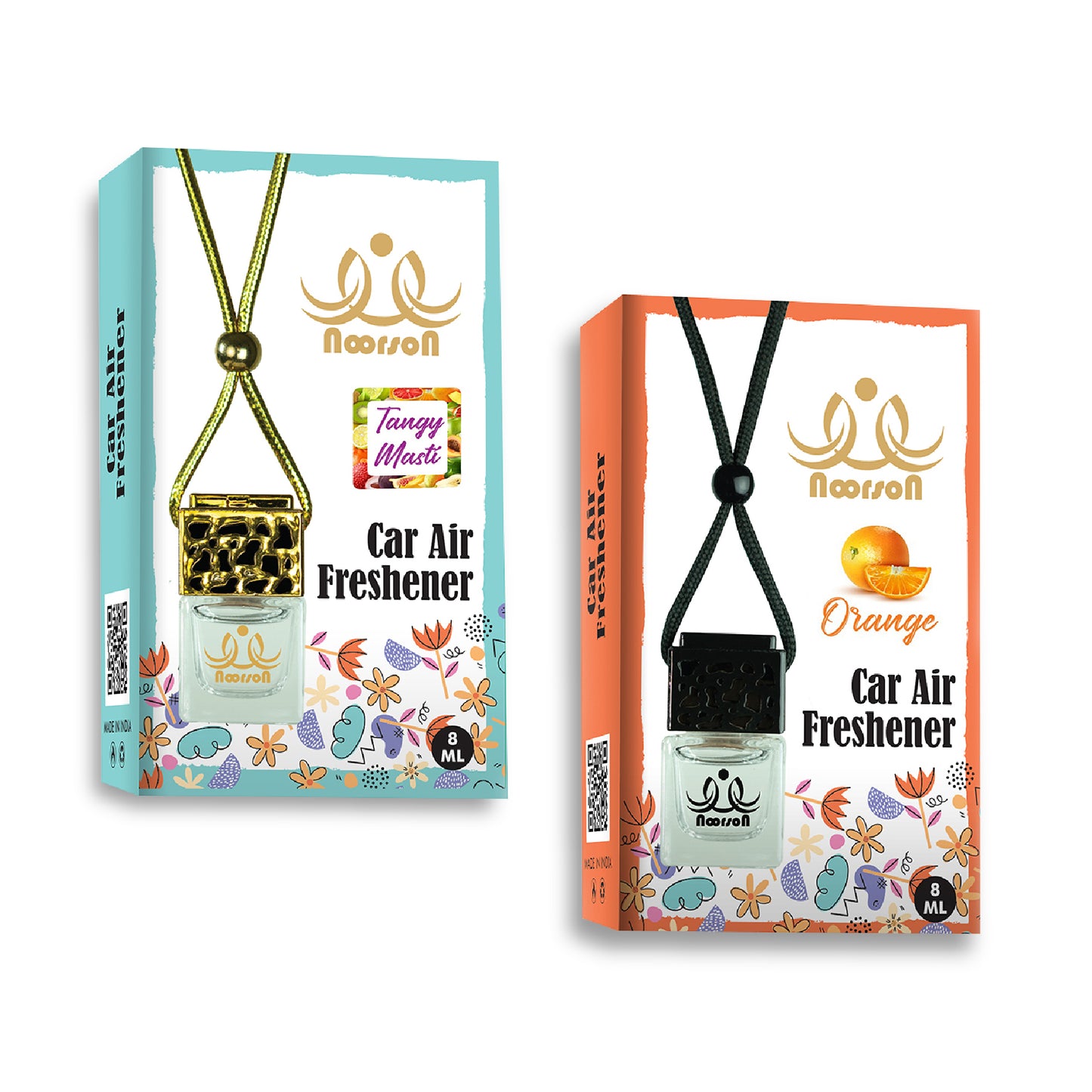 Noorson Tangy Masti Orange Car Air Freshener Hanging with 100% Natural Essential Oils ( Pack Of 2 )