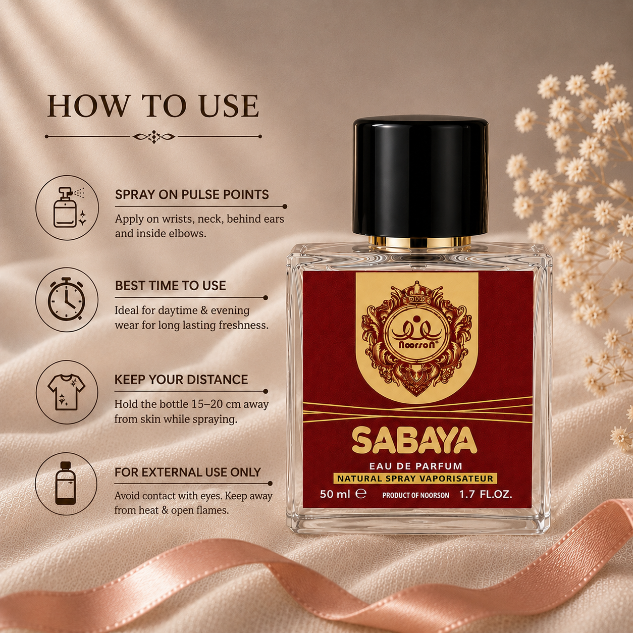 Noorson Sabaya Ibadat Series Natural Spray Vaporisateur Eau de Parefum 50ml for Men and Women