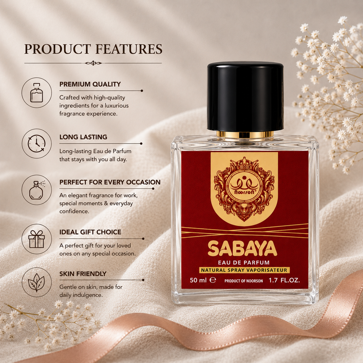 Noorson Bright Musk Ibadat Series Natural Spray Vaporisateur  Eau de Parefum 50ml for Men and Women