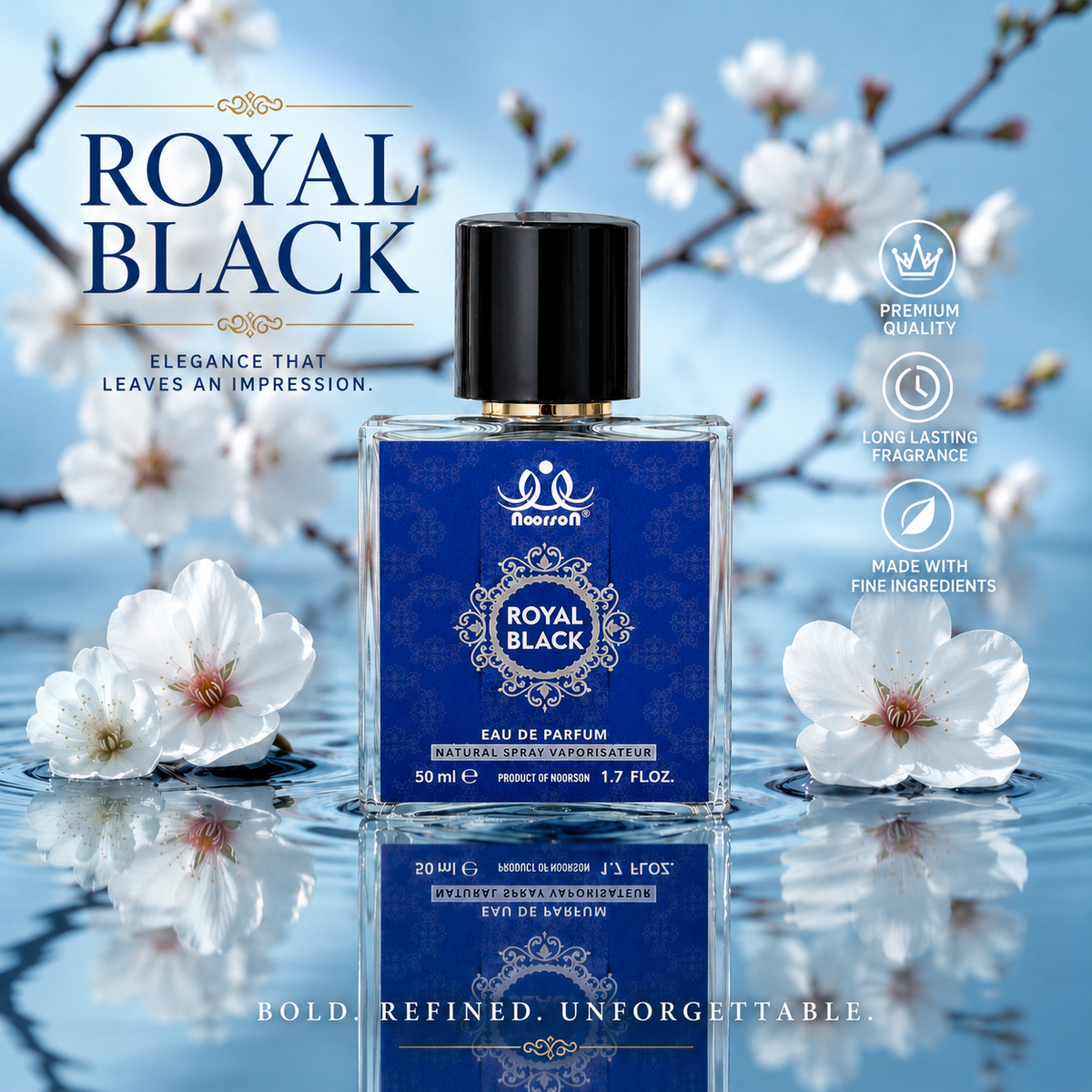 Noorson Royal Black  Ibadat Series Natural Spray Vaporisateur  Eau de Parefum 50ml for Men and Women