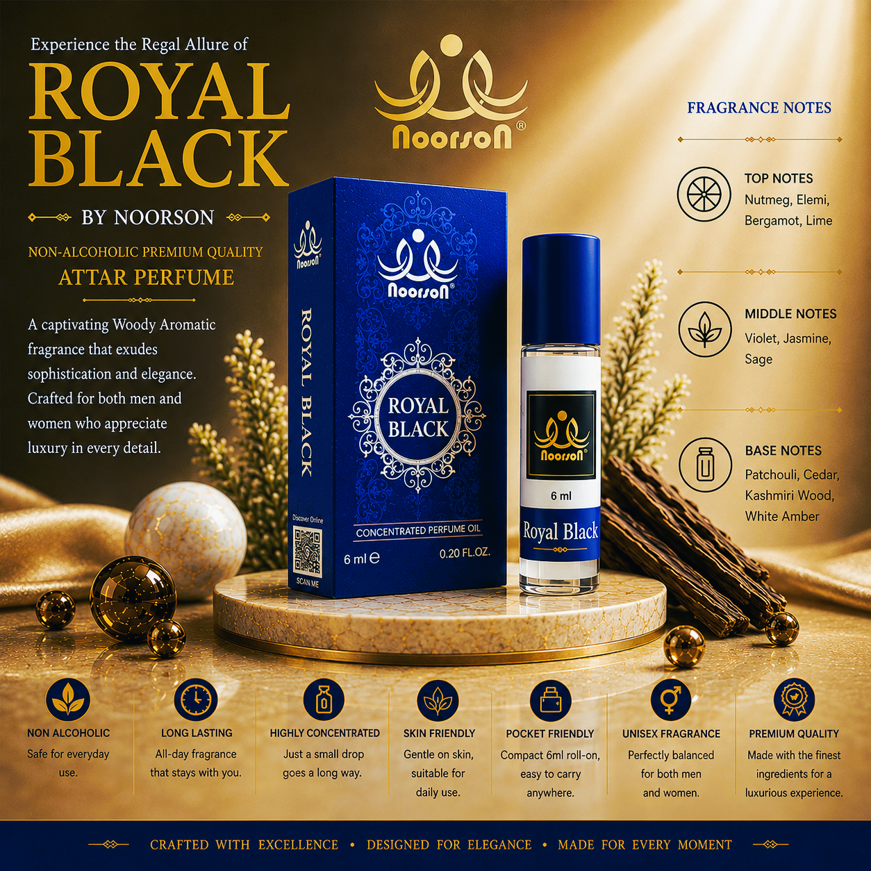 Noorson Bright Musk Attar 6ml | Long Lasting Alcohol-Free Perfume Oil | Premium White Musk Fragrance for Men & Women | Roll-On Ittar | Natural & Concentrated Aroma | Unisex Luxury Attar | Natural & Skin Friendly | Travel Size Roll-On