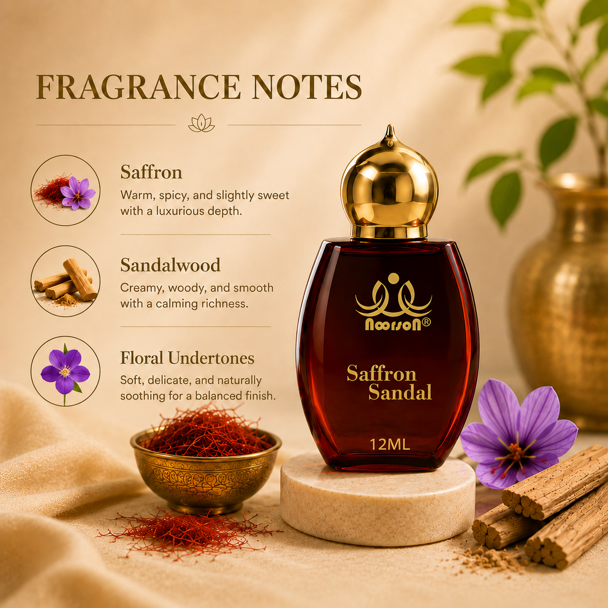 Saffron Sandal (Kesar Chandan) Non-Alcoholic Premium Quality Attar Perfume