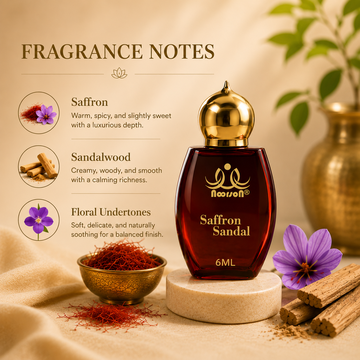 Saffron Sandal (Kesar Chandan) Non-Alcoholic Premium Quality Attar Perfume
