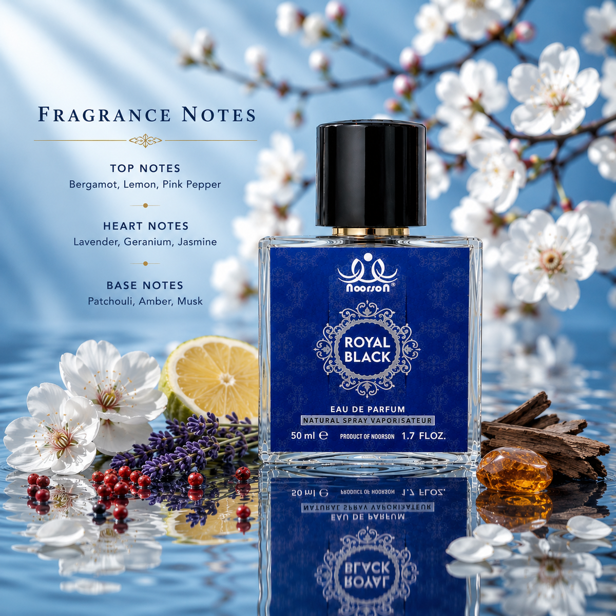 Noorson Royal Black  Ibadat Series Natural Spray Vaporisateur  Eau de Parefum 50ml for Men and Women