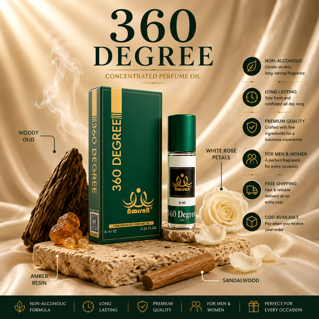 Noorson Bright Musk Attar 6ml | Long Lasting Alcohol-Free Perfume Oil | Premium White Musk Fragrance for Men & Women | Roll-On Ittar | Natural & Concentrated Aroma | Unisex Luxury Attar | Natural & Skin Friendly | Travel Size Roll-On