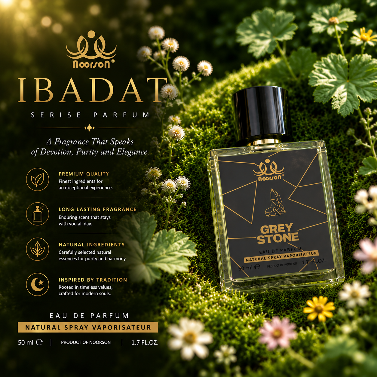 Noorson Grey Stone Ibadat Series Natural Spray Vaporisateur  Eau de Parefum 50ml for Men and Women