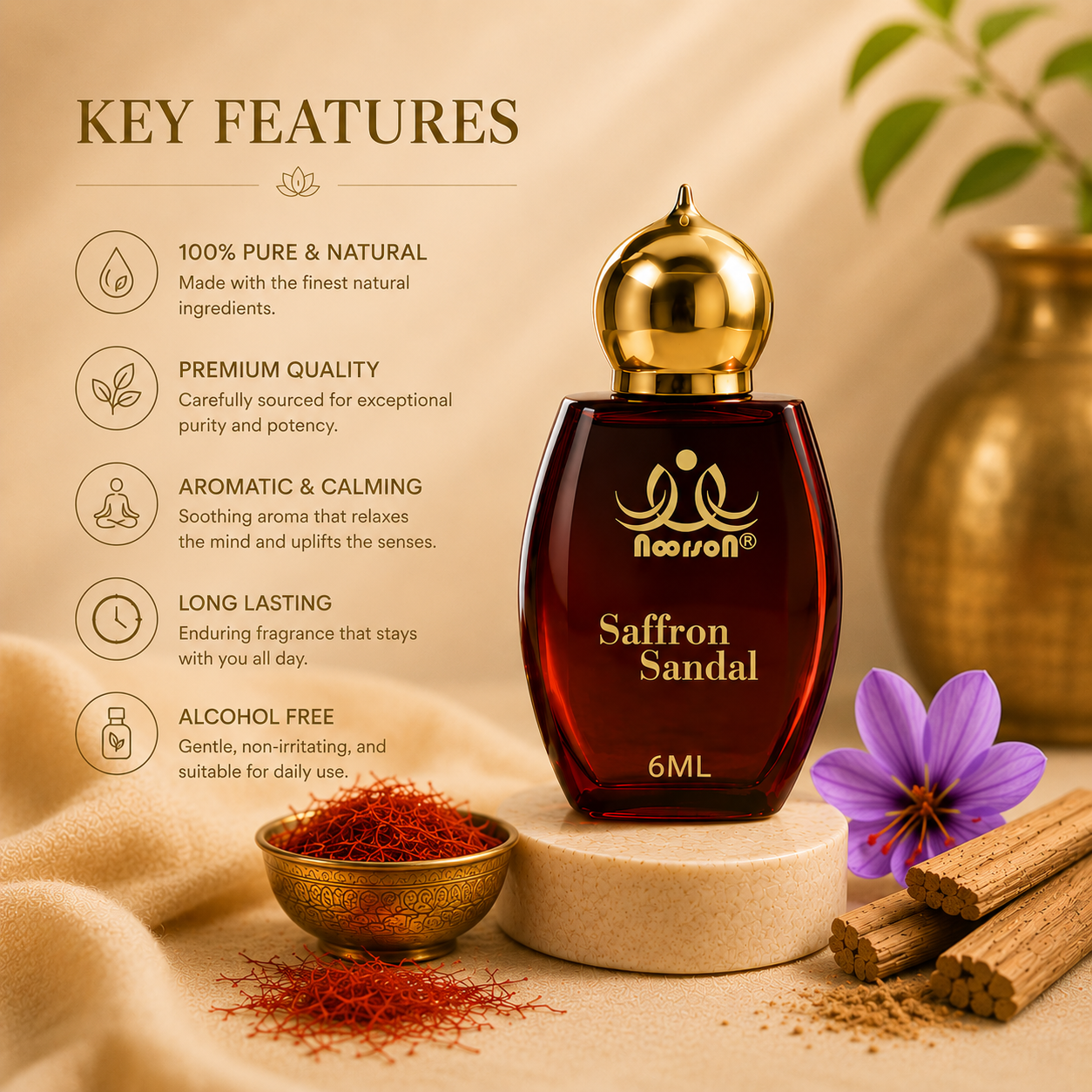 Saffron Sandal (Kesar Chandan) Non-Alcoholic Premium Quality Attar Perfume
