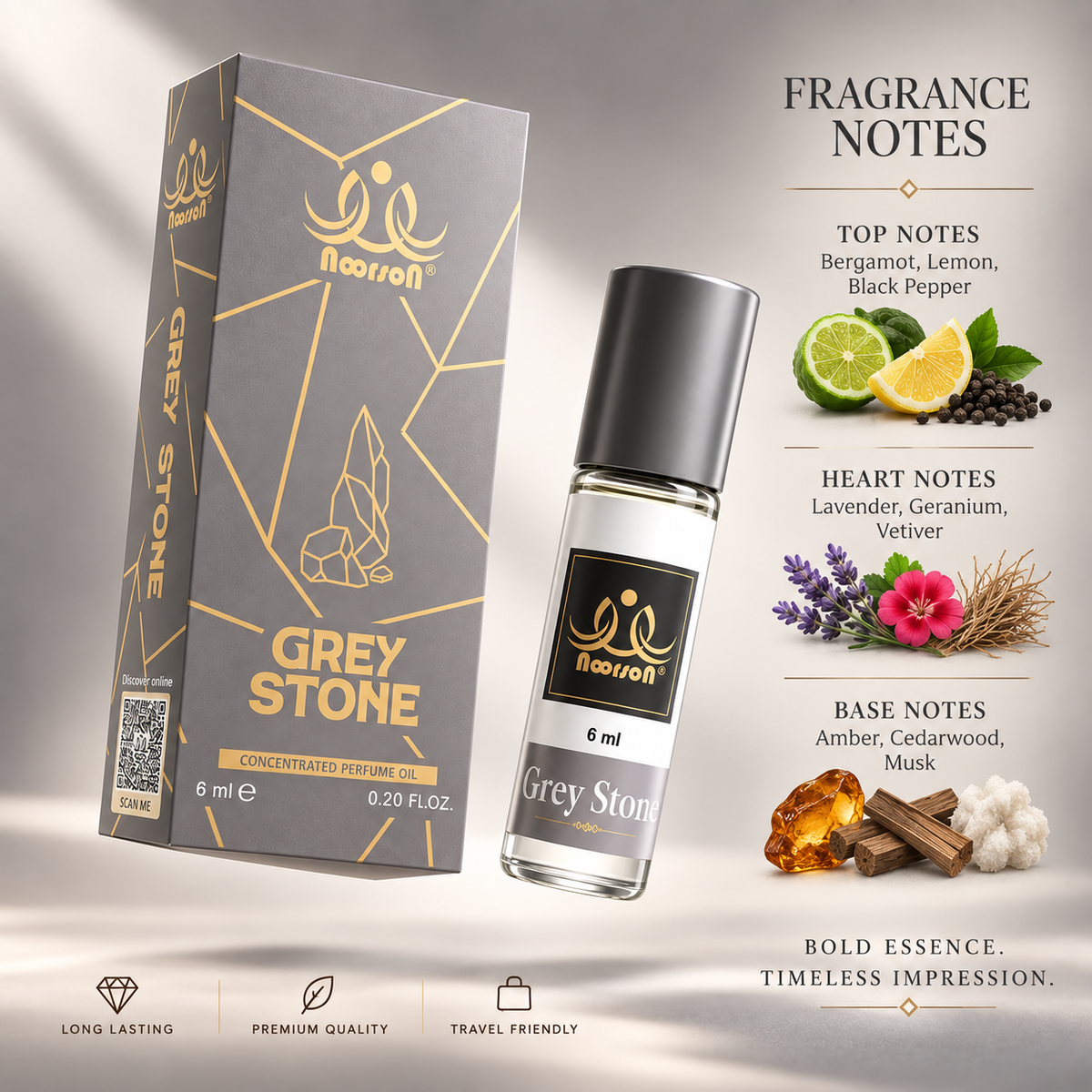 Noorson Grey Stone 06ML | Ibadat series | Alcohol free | Unisex