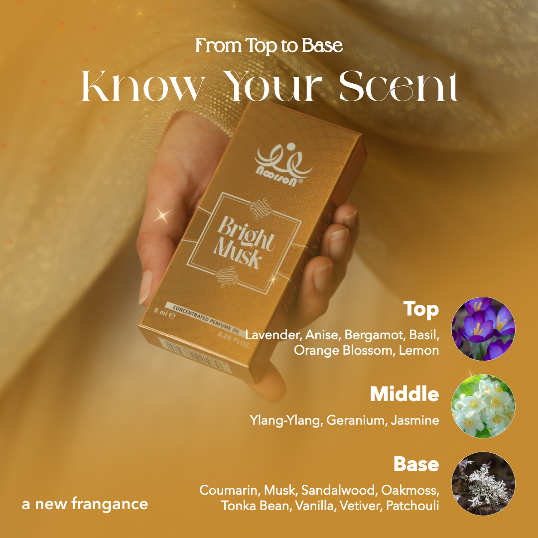 Noorson Bright Musk Attar 6ml | Long Lasting Alcohol-Free Perfume Oil | Premium White Musk Fragrance for Men & Women | Roll-On Ittar | Natural & Concentrated Aroma | Unisex Luxury Attar | Natural & Skin Friendly | Travel Size Roll-On