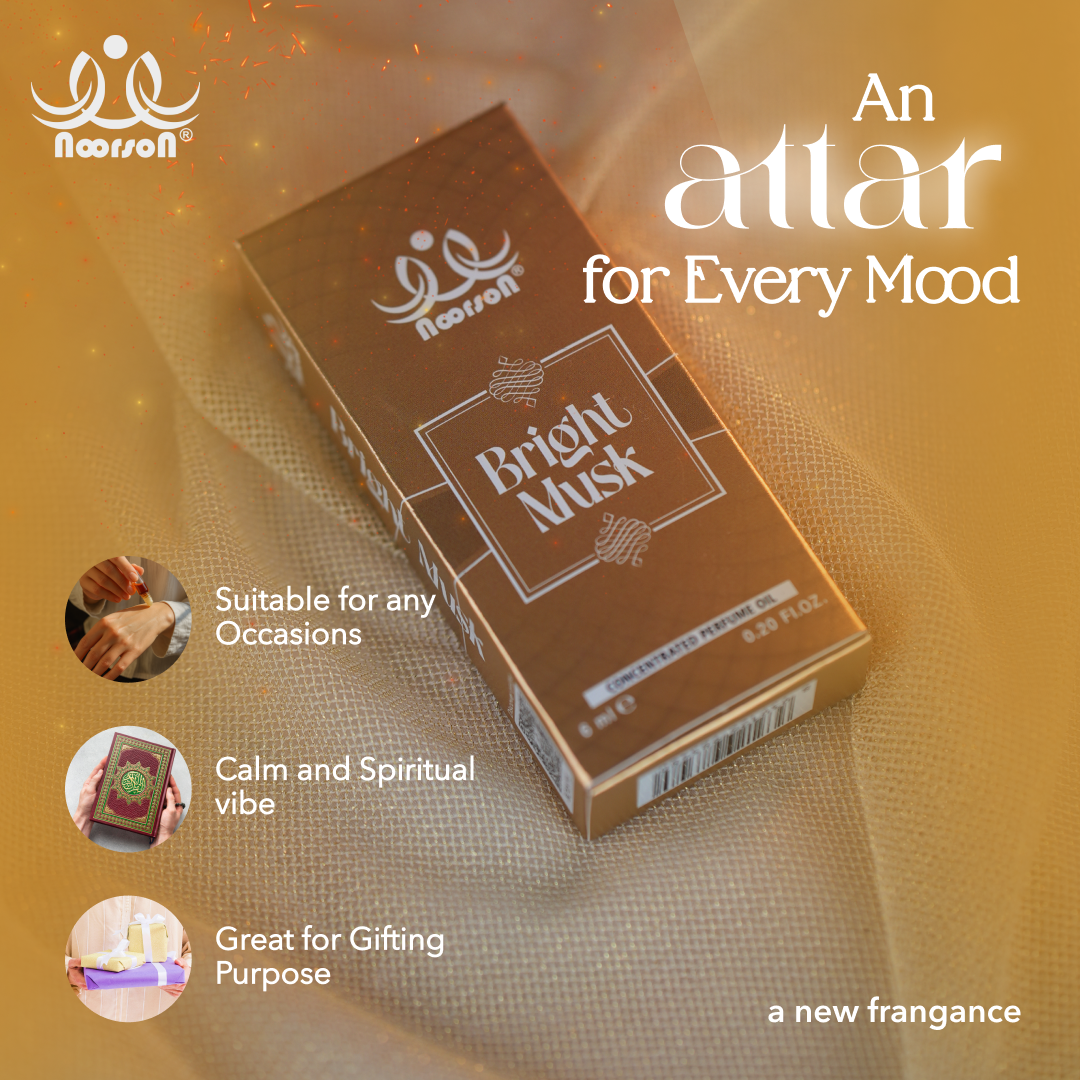 Noorson Bright Musk Attar 6ml | Long Lasting Alcohol-Free Perfume Oil | Premium White Musk Fragrance for Men & Women | Roll-On Ittar | Natural & Concentrated Aroma | Unisex Luxury Attar | Natural & Skin Friendly | Travel Size Roll-On