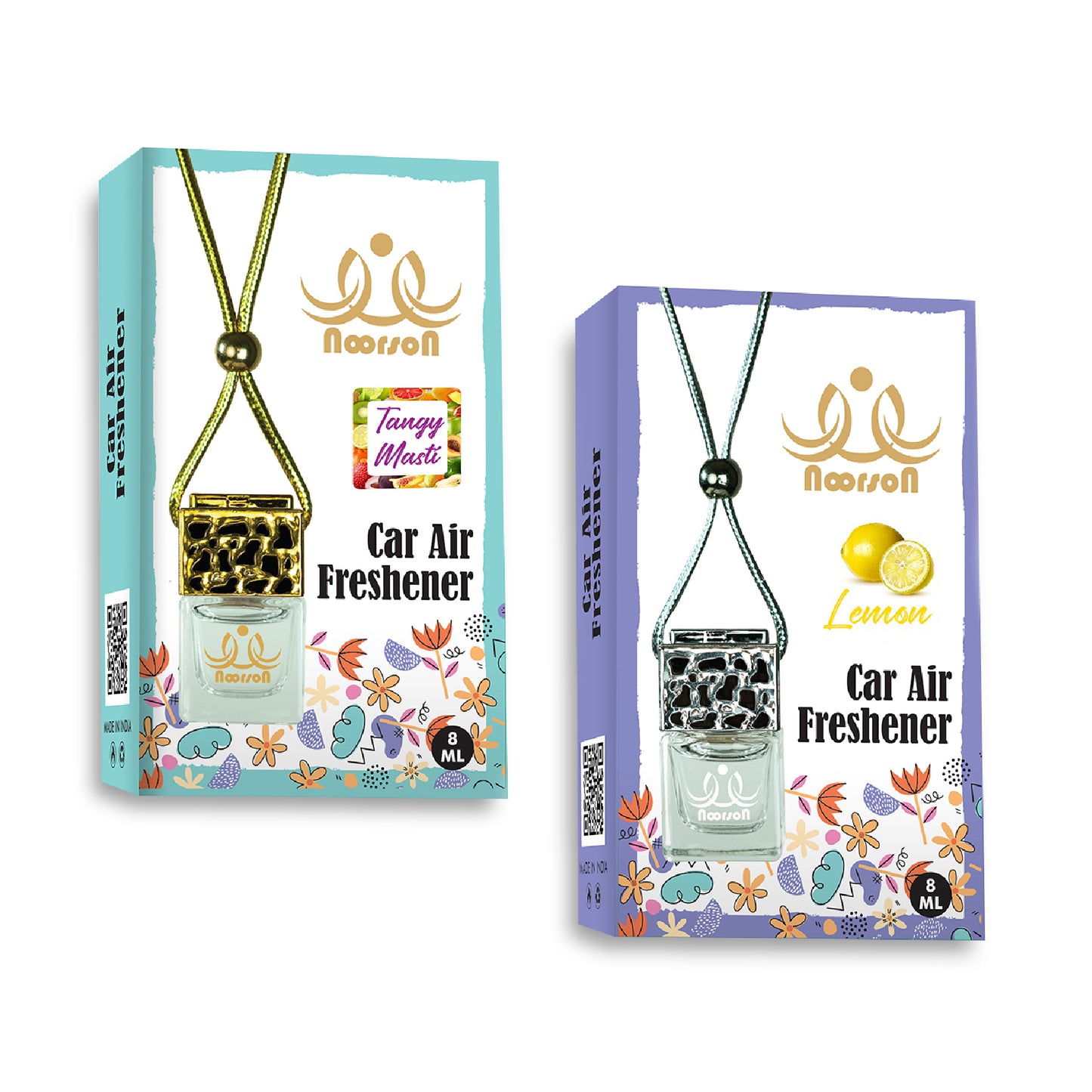 Noorson Tangy Masti Lemon Car Air Freshener Hanging with 100% Natural Essential Oils ( Pack Of 2 )