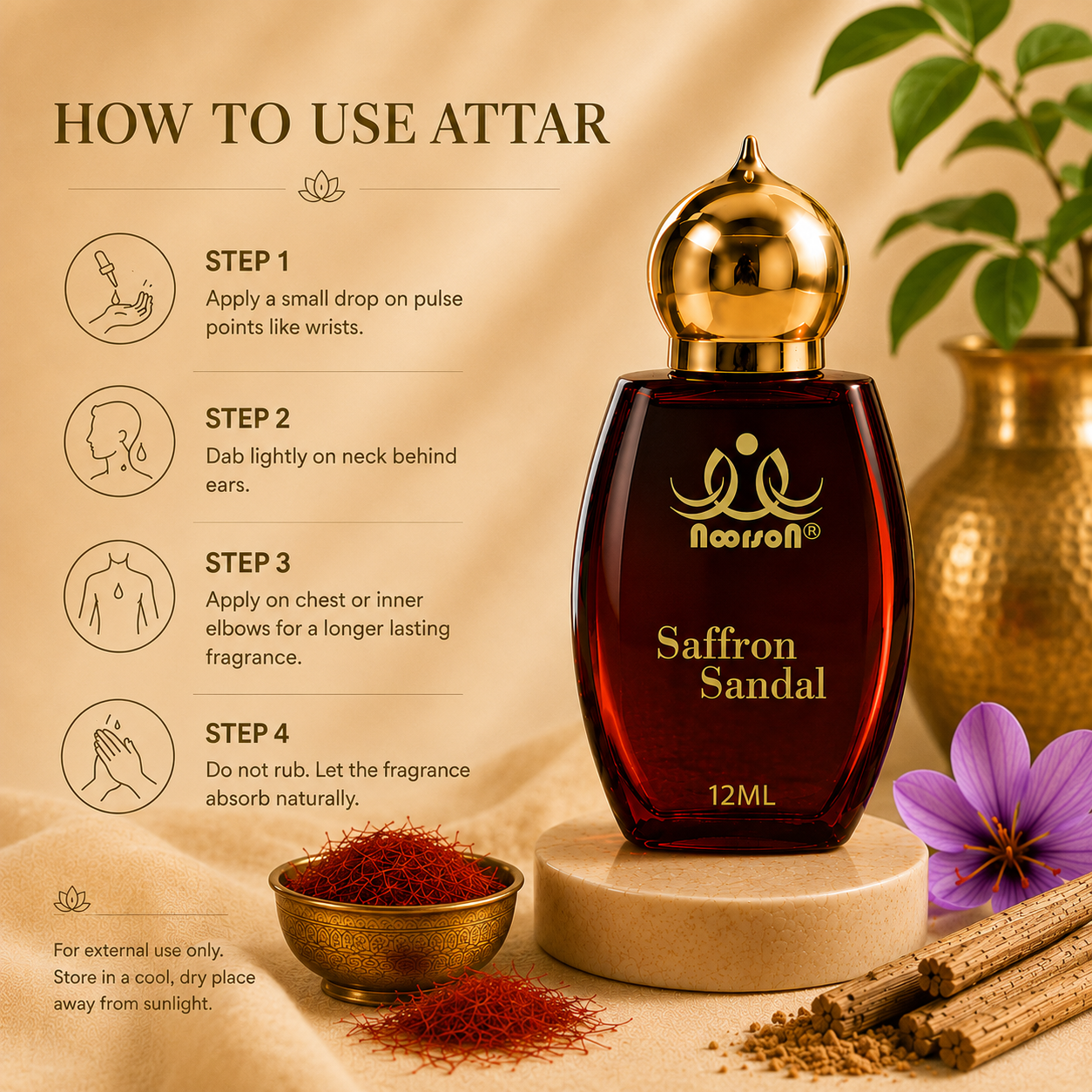 Saffron Sandal (Kesar Chandan) Non-Alcoholic Premium Quality Attar Perfume