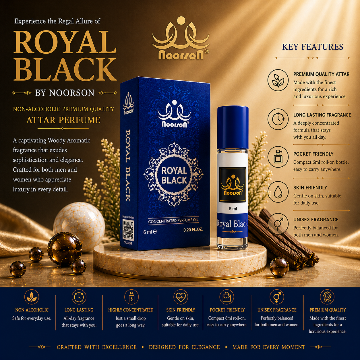 Noorson Bright Musk Attar 6ml | Long Lasting Alcohol-Free Perfume Oil | Premium White Musk Fragrance for Men & Women | Roll-On Ittar | Natural & Concentrated Aroma | Unisex Luxury Attar | Natural & Skin Friendly | Travel Size Roll-On