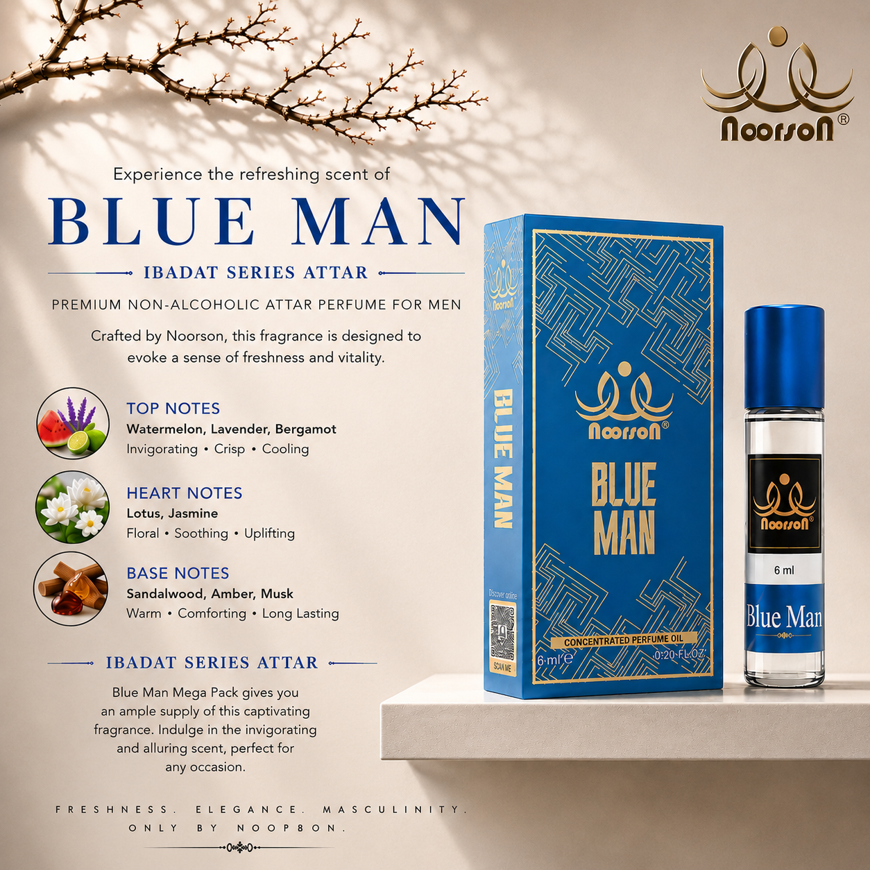 Noorson Bright Musk Attar 6ml | Long Lasting Alcohol-Free Perfume Oil | Premium White Musk Fragrance for Men & Women | Roll-On Ittar | Natural & Concentrated Aroma | Unisex Luxury Attar | Natural & Skin Friendly | Travel Size Roll-On