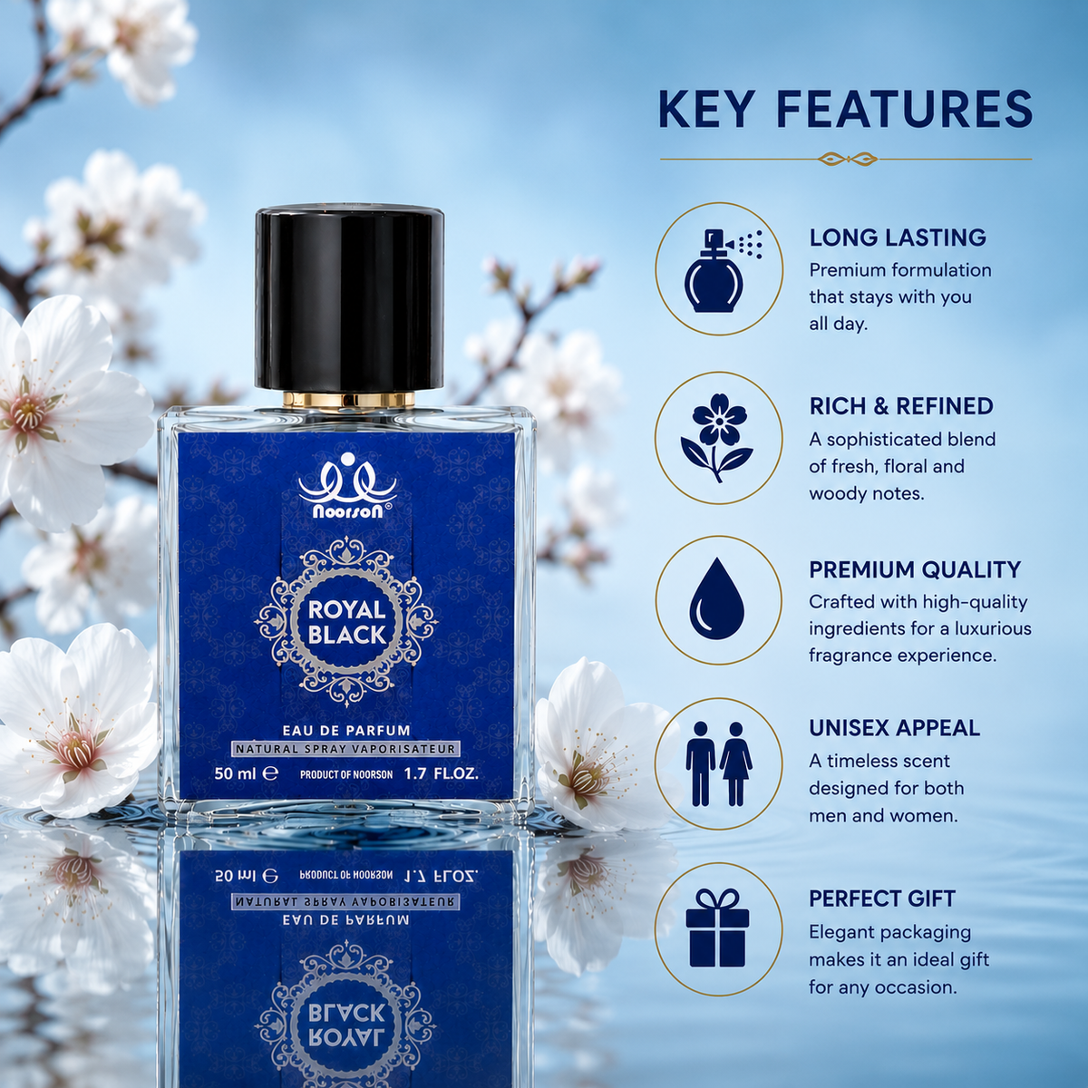 Noorson Royal Black  Ibadat Series Natural Spray Vaporisateur  Eau de Parefum 50ml for Men and Women