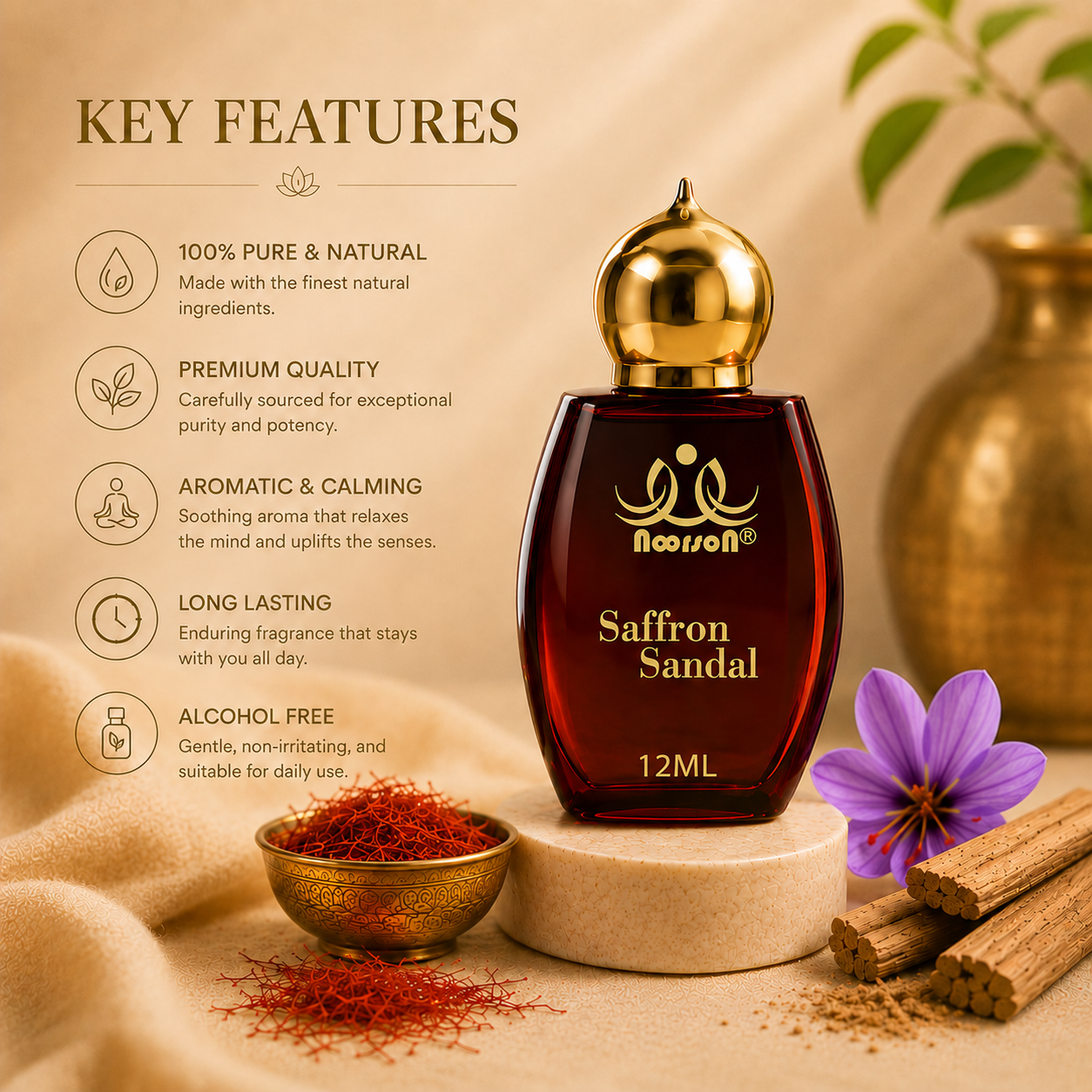 Saffron Sandal (Kesar Chandan) Non-Alcoholic Premium Quality Attar Perfume