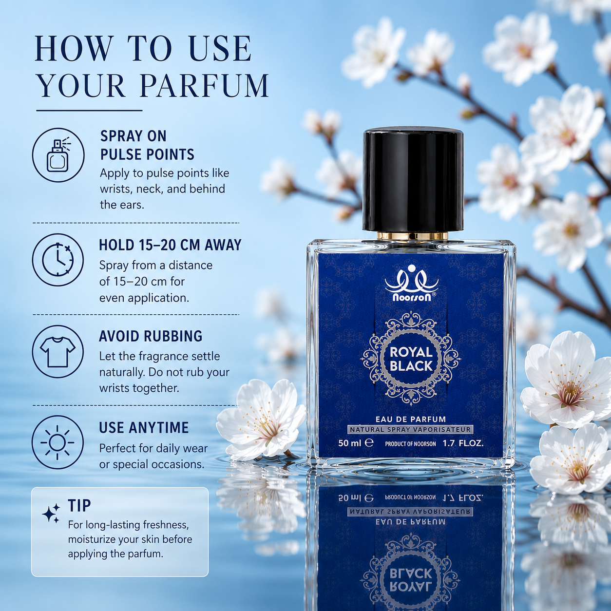 Noorson Royal Black  Ibadat Series Natural Spray Vaporisateur  Eau de Parefum 50ml for Men and Women