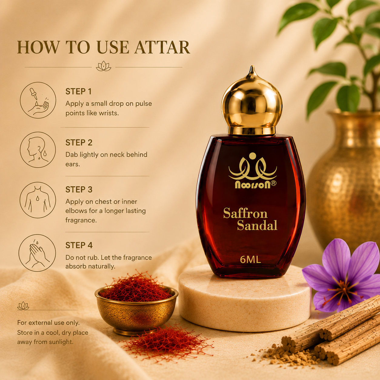 Saffron Sandal (Kesar Chandan) Non-Alcoholic Premium Quality Attar Perfume
