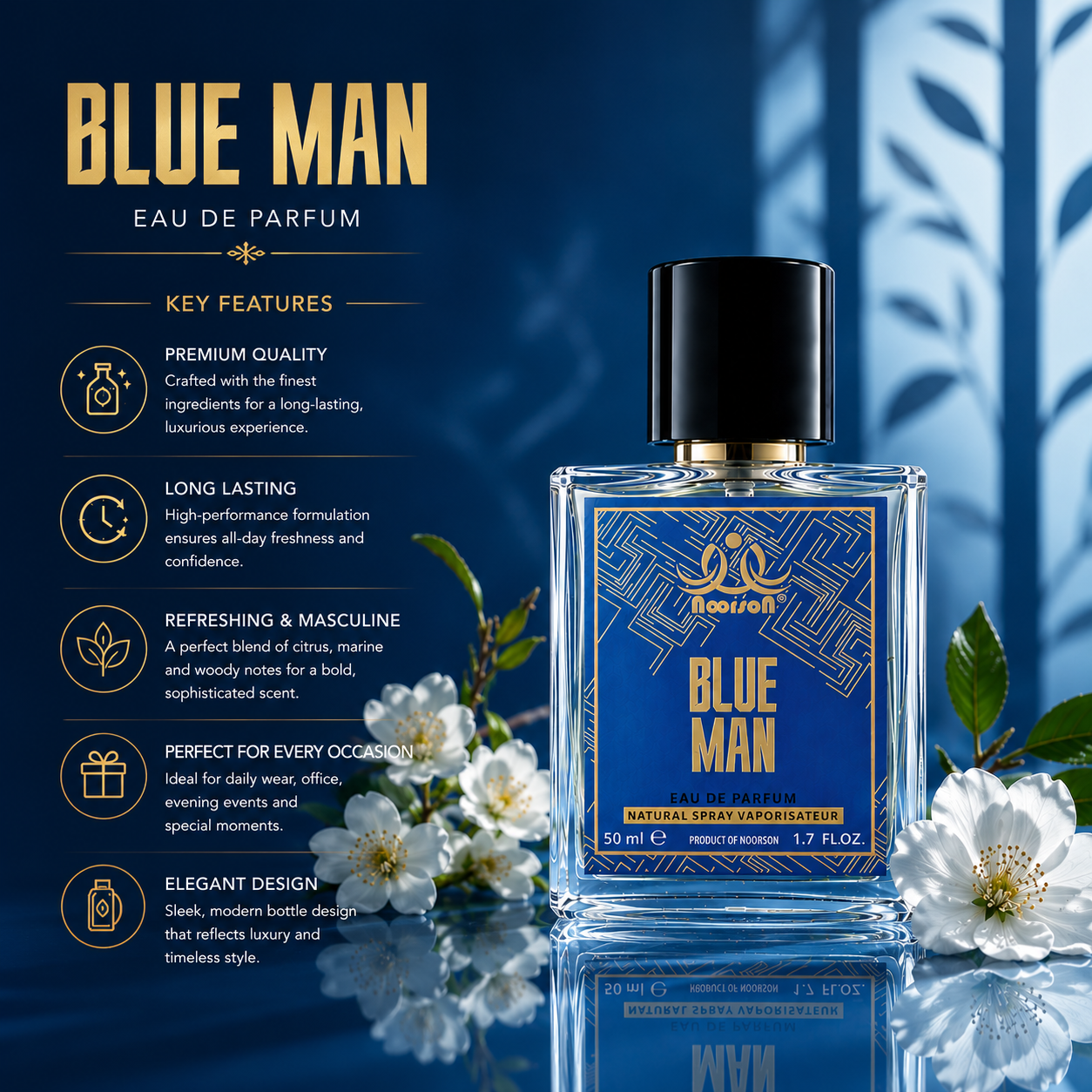 Noorson Blue Man Ibadat Series Natural Spray Vaporisateur  Eau de Parefum 50ml for Men and Women