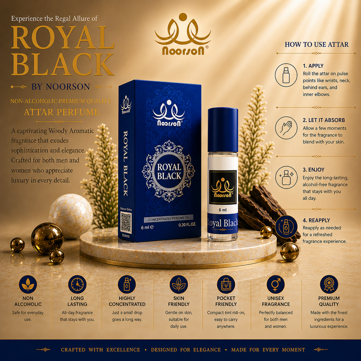 Noorson Bright Musk Attar 6ml | Long Lasting Alcohol-Free Perfume Oil | Premium White Musk Fragrance for Men & Women | Roll-On Ittar | Natural & Concentrated Aroma | Unisex Luxury Attar | Natural & Skin Friendly | Travel Size Roll-On